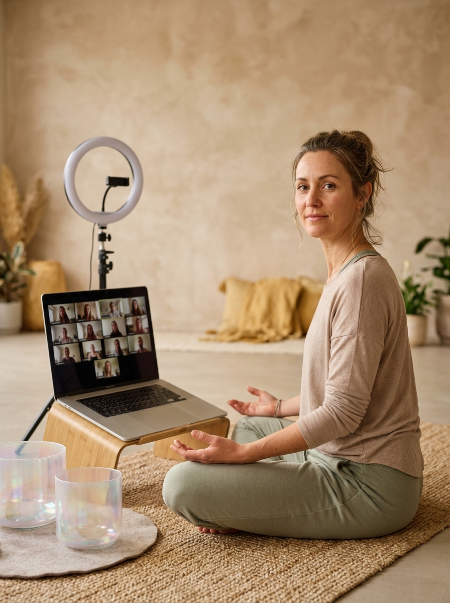 Weekly livestream yoga, meditation, and breathwork sessions delivered in real time to groups